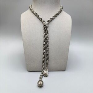Vintage Bolero Lariat Slider Necklace 30" Silver Tone Rope Chain Chunky Boho